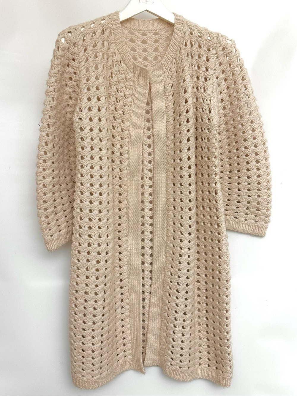 ⏰💲🔻 HANDMADE Beige Open-Knit Long Cardigan Sweater